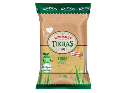 TIKRAS ROKIŠKIO fermentinis sūris, 45 % rieb. s. m., 200 g