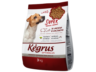Visavertis pašaras KĖGRUS, optimalus, suaugusiems šunims, su jautiena, 3kg