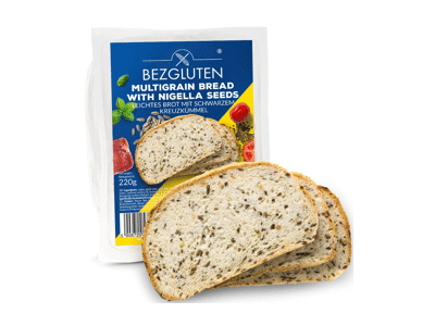 Įvairiagrūdė duona BEZGLUTEN su juodgrūdžių sėklomis, 220 g