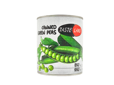 Konservuoti žalieji žirneliai TASTE LAND, 850 g/550 g