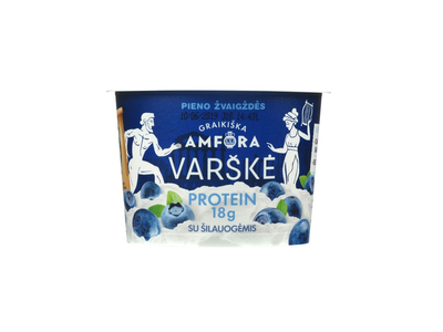 Varškė su šilauogėmis GRAIKIŠKA AMFORA PROTEIN, 0,8 % rieb., 200 g