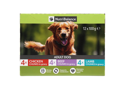 Šunų ėdalas su įv. mėsa NUTRIBALANCE, 12x100g