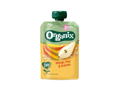 Ekologiška mangų, kriaušių tyrelė ORGANIX su granola nuo 6 mėn., 100g