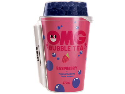 Arbatos gėrimas OMG, aviečių skonio su mėlynių burbuliukais, 270 ml