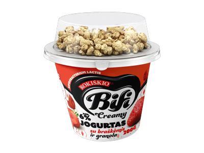 Valgom. ROKIŠKIO jogurtas BIFI su braškėmis, granola, 6 %, 200 g