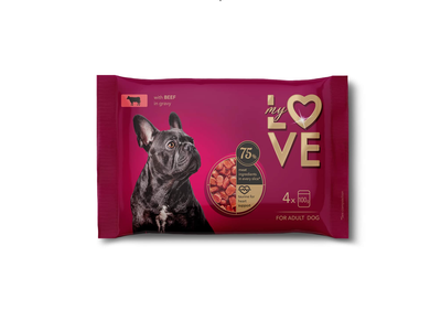 Šunų ėdalas su jautiena MY LOVE, 4 x 100 g