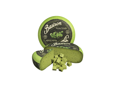 Puskietis sūris su žaliuoju pesto BASIRON, 50 % rieb. s. m., 1 kg