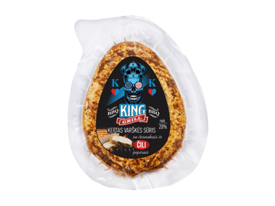 Keptas varškės sūris BBQ KING su česn., aitr. papr., 20 %, 230 g