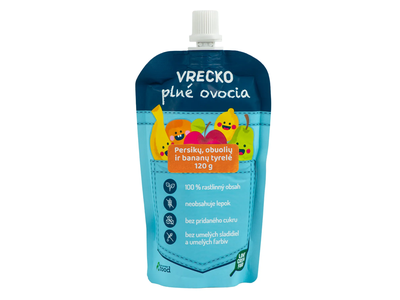 Persikų, obuolių, bananų tyrelė VRECKO, 120 g