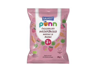 Ekol. kukurūzų užkand. PONN su braškėmis, obuol., nuo 7 mėn., 20 g