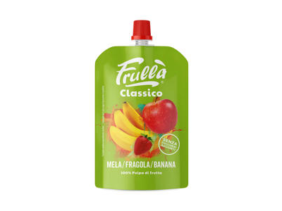 Obuolių, bananų ir braškių užkandis FRULLA, 100 g