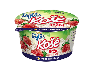 Ryžių košė RYTAS su braškėmis, 6% rieb., 200 g