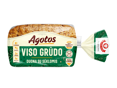 AGOTOS visų grūdo dalių duona su sėklomis, 350 g