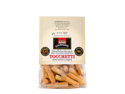 Krekeriai Tocchetti GOURMANTE, su svogūnais ir sūriu, 150 g