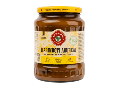 Marinuoti agurkai su medumi ir garstyčiomis KKF, 680 g