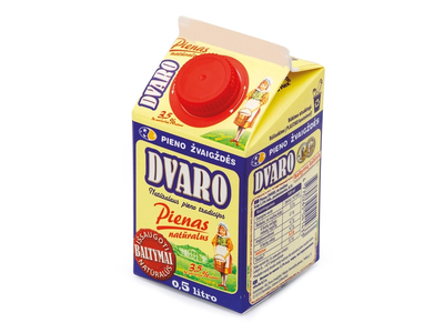 Pienas DVARO, ne mažiau kaip 3,5 % rieb., pasterizuotas, 500 ml