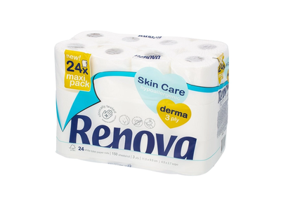 Tualetinis popierius 3 sl. RENOVA SKIN CARE DERMA, 24 vnt.