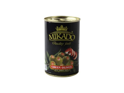 Alyvuogės MIKADO, su krevečių įdaru, M dydis, 300 g / 110 g