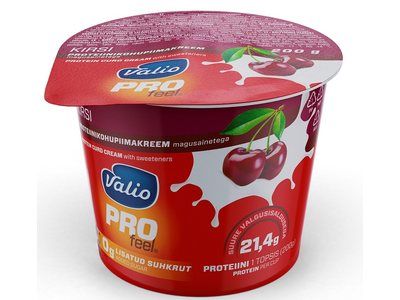 Varškės kremas VALIO PROfeel, baltyminis, su vyšniomis ir saldikliais, 0,18%, 200g