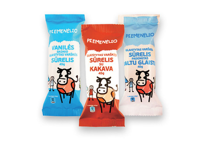 PIEMENĖLIO glaistytas varškės sūrelis (3 rūšių), 45 g