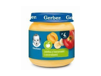 Obuolių, abrikosų ir bananų tyrelė GERBER (nuo 6 mėn.), 125 g