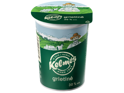 Grietinė KELMĖS, 30% riebumo, 380 g, indelis