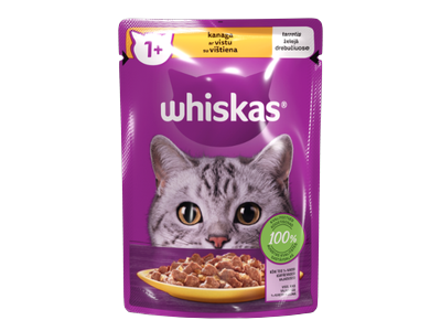 Konservuotas suaugusių kačių ėdalas WHISKAS, su vištiena, 85g