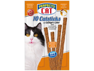 Lazdelės katėms, Perfecto cat, su paukštiena ir kepenėlėmis, 10 vnt, 50 g