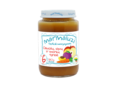 Obuolių, slyvų, morkų tyrelė MARMALUZI (nuo 6 mėn.), 190 g