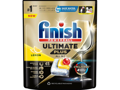 Indaplovių kapsulės FINISH Powerball Ultimate Plus Lemon, 45 vnt