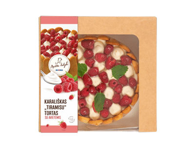 KARALIŠKAS TIRAMISU tortas su avietėmis, mažas, 1 kg