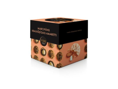 Šokoladiniai triufeliai PURE su marcipaninio kremo įdaru ir traškiu amaretti sausainių dekoru, 96g