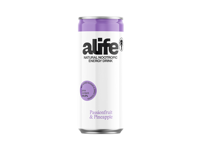 Pasiflorų, ananasų skonio gazuotas natūralus energinis gėrimas, ALIFE, 0,33 l (skardinėje)