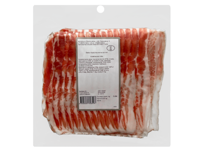 Šaltai rūkyta kiaulienos šoninė, pjaustyta, BIOVELA, a.r., ~600 g