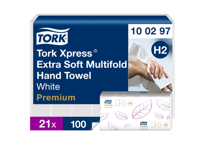 100297 Popieriniai rankšluosčiai TORK H2 Premium Extra Soft, 2 sl., baltos sp., 100 serv.