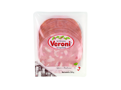 Virta itališka dešra VERONI MORTADELLA Bologna P.G.I, griežinėliai, 250 g