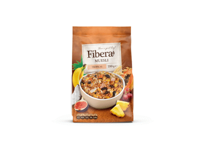 Dribsnių mišinys FIBERA su džiovintais vaisiais, 350 g