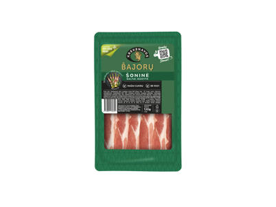 Šaltai rūkyta BAJORŲ šoninė, pjaustyta griežinėliais, 120 g