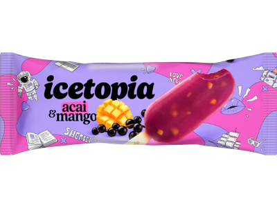 Acai uogų ir pasiflorų šerbetas ICETOPIA su mangų gabaliukais, 80ml