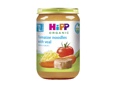 Ekol. makaronai HIPP pomid. padaže su veršiena, nuo 12 mėn., 220 g