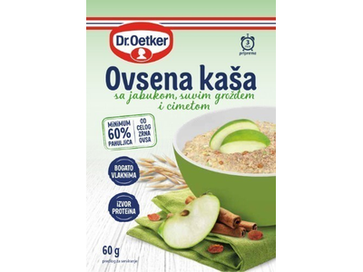 Avižinė košė DR.OETKER, su obuoliais, razinomis ir cinamonu, 60g