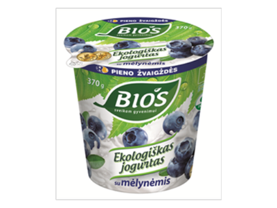 Ekologiškas jogurtas BIOS, su mėlynėmis, 3,1%, be laktozės, 370 g, LT-EKO-001