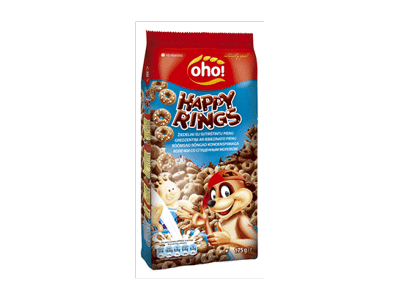 Sausi pusryčiai OHO HAPPY RINGS su sutirštintu pienu, 175 g