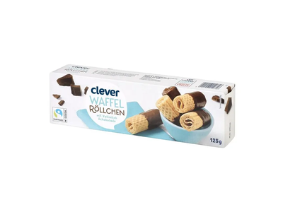 Vaflių vamzdeliai su pieniniu šokoladu CLEVER, 125 g
