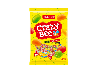 Kramtomieji saldainiai CRAZY BEE FRUTTY, su įvairių skonių įdaru, (1) kg
