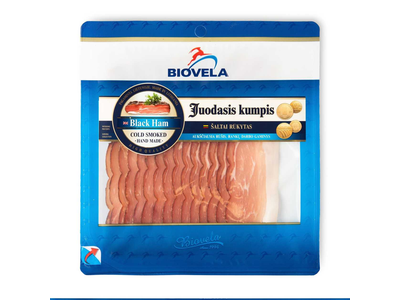 Šaltai rūkytas juodasis kumpis griežineliais BIOVELA (a.r.), 110g