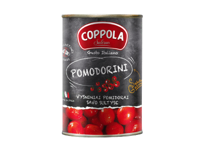 Vyšniniai pomidorai COPPOLA (POMODORINI) savo sultyse, 400 g