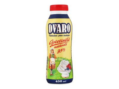 Grietinėlė plakamoji DVARO, 35 % rieb. ,sterilizuota, 450 ml