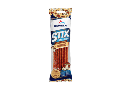 Karštai rūkytos STIX kabanossi lazdelės, su baravykais, a r.,100 g