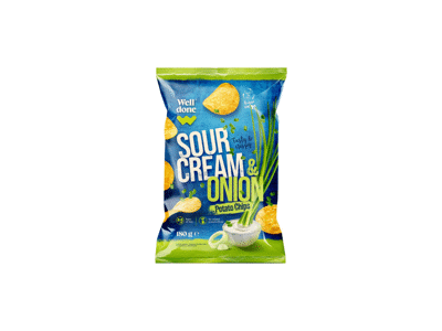 Grietinės ir svogūnų skonio bulvių traškučiai WELL DONE, 180 g